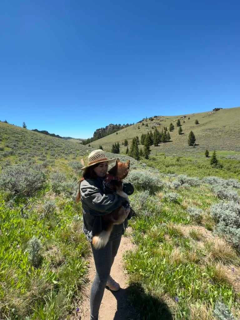 Hiking a mountain trail on the road