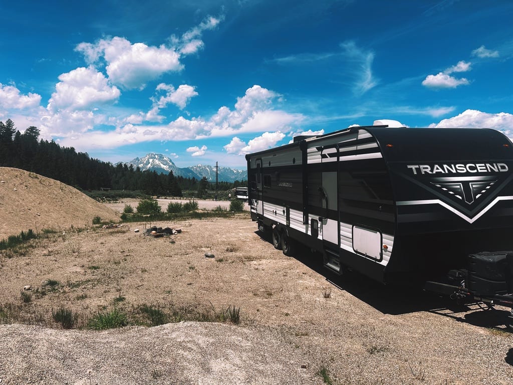 The travel trailer Steve and Nichole live and work from